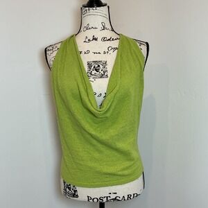 FP Beach Lime Green Cowl Neck Halter Top Sweater Lightweight Knit Size L